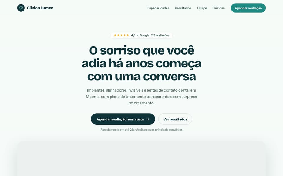 Template de landing page para clínicas e consultórios