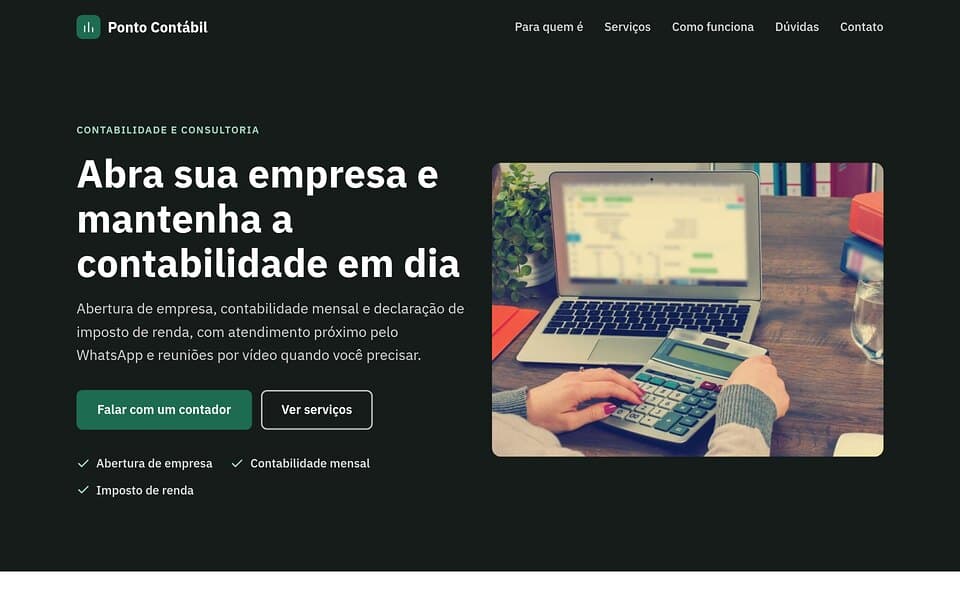 Prévia do template de landing page Contabilidade e consultoria