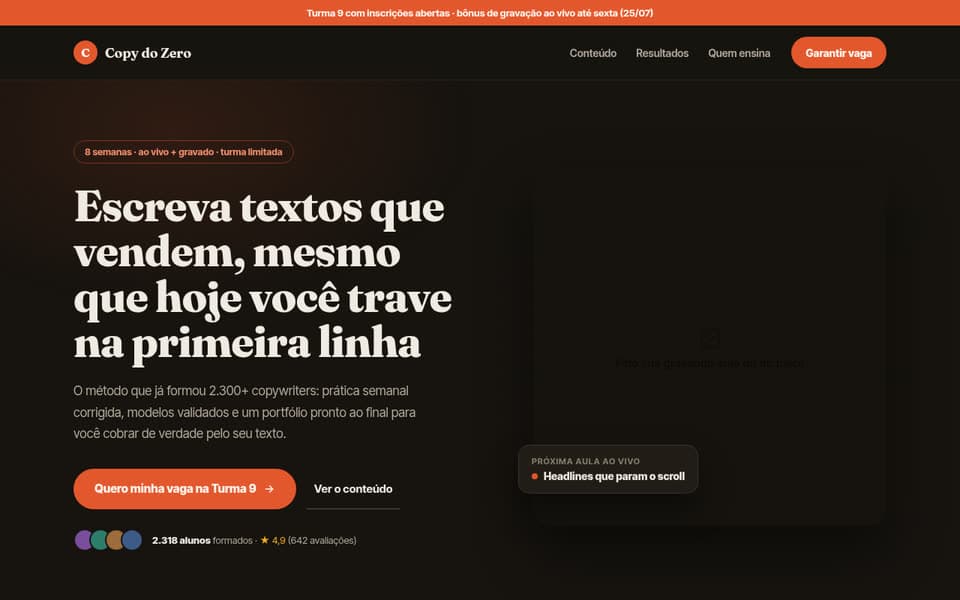 Prévia do template de landing page Curso / Infoproduto
