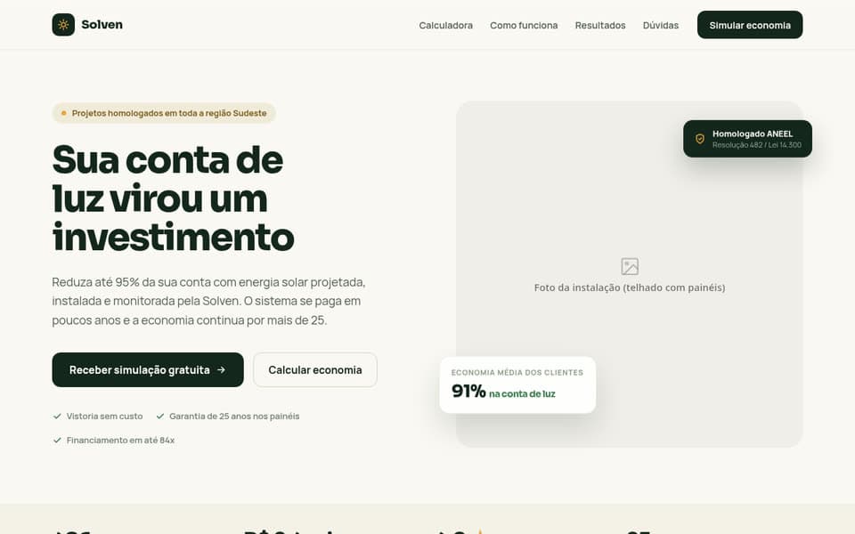 Template de landing page para energia solar