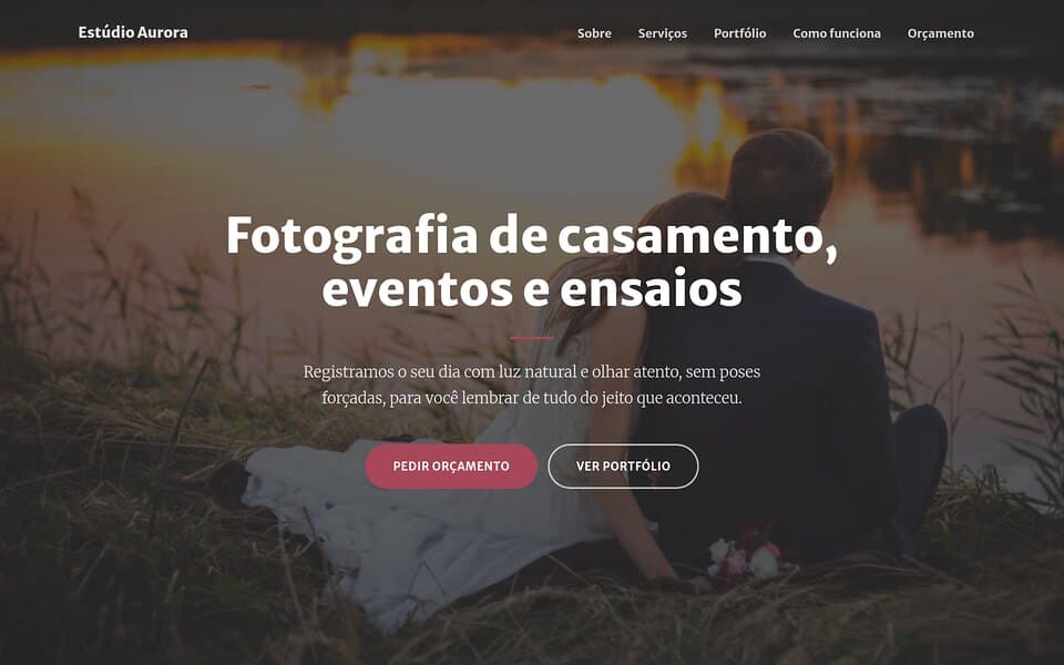 Prévia do template de landing page Fotógrafo, eventos e casamento