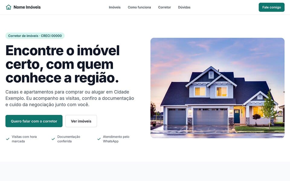 Prévia do template de landing page Imobiliária e corretor