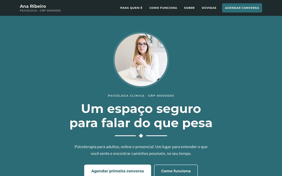 Prévia do template de landing page Psicólogo e terapeuta