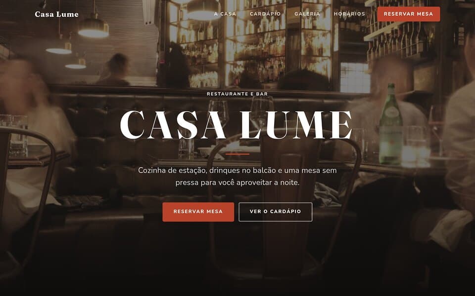 Prévia do template de landing page Restaurante e bar